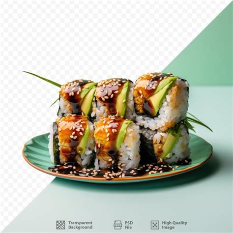 Un Plato De Sushi Con Un Plato Verde Con Un Plato Verde Con Un Trozo De