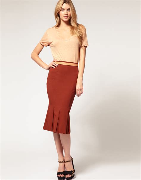 Asos Collection Asos Pencil Skirt With Pleated Fishtail In Brown