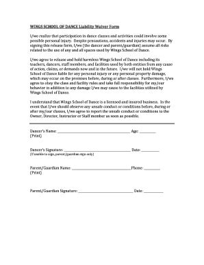 Ca Wings School Of Dance Liability Waiver Form Fill And