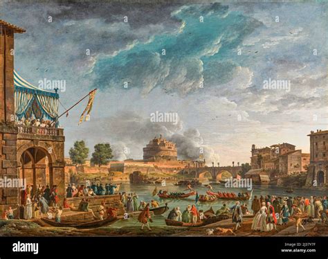 Joseph Vernet A Sporting Contest On The Tiber At Rome Is An Oil