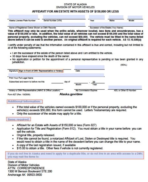 Free Alaska Motor Vehicle Dmv Affidavit For An Estate Form Pdf Word