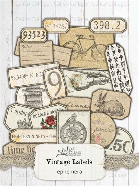 Printable Small Vintage Labels Journal Supplies Junk Journal Etsy