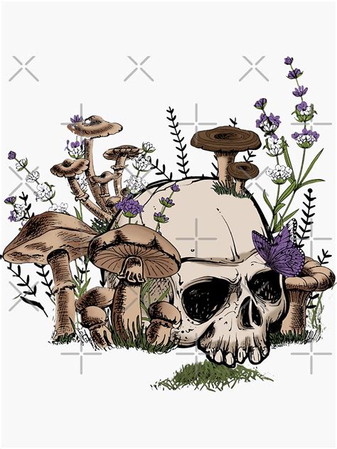 Wonderful Skull Mushroom Wildflower Sublimation Sticker For Sale By