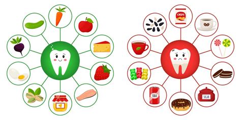 Foods That Damage Teeth And Tooth With Decay Vector Image