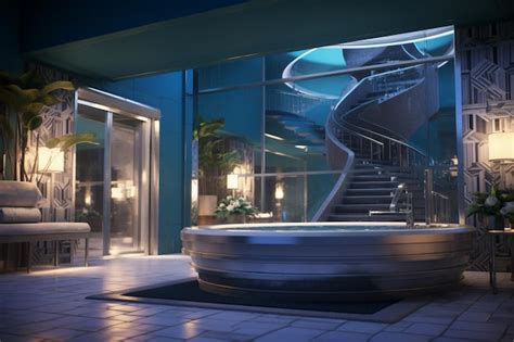 Premium Photo There Is A Large Circular Bathtub In A Room With A