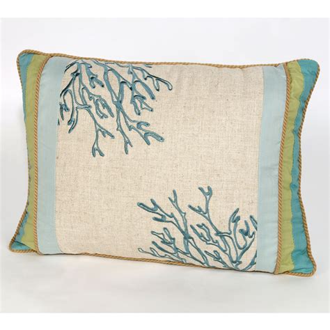 Natural Coral Reef Piped Pillow Aqua Rectangle Coral Pillows Pillows