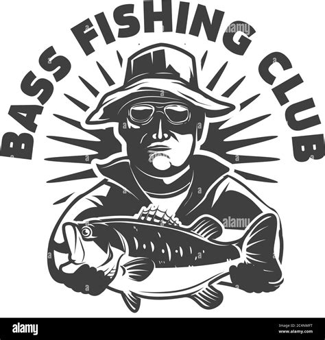 Bass Fishing Club Emblem Template With Fisherman And Perch Design