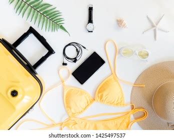 Top View Travel Concept Bikini Luggage Stock Photo 1425497537 Shutterstock