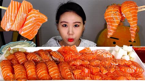 Sub 두툼한 연어회 대왕연어초밥 먹방 Mukbang Eating Sound Youtube