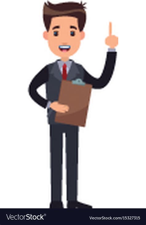 Man Business Cartoon Holding Clipboard Finger Vector Image