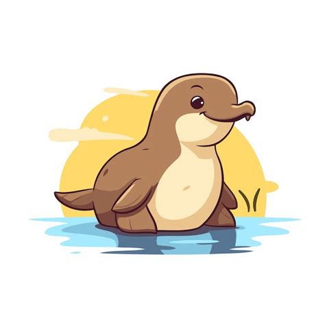 Pinguim De Desenho Animado Bonito Sentado Na Gua Ilustra O Vetorial