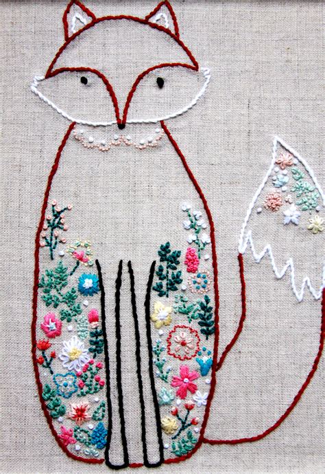 Francine The Floral Fox Embroidery Pattern