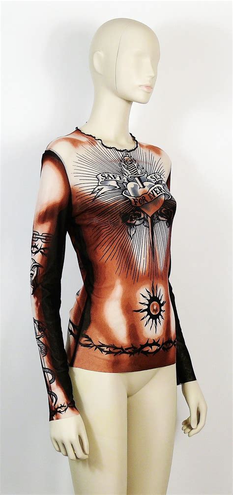 Jean Paul Gaultier Vintage Safe Sex For Ever Tattoo Mesh Unisex Top