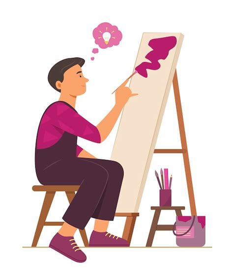 Pintor homem pintando cores em tela ilustração de conceito de ideia