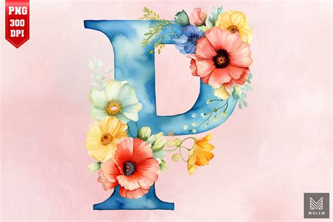 Watercolor Floral Letter P Sublimation Graphic By Mulew Creative Fabrica