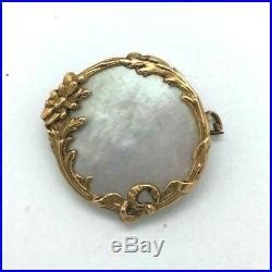 BROCHE ANCIENNE ART NOUVEAU NACRE EN OR JAUNE 18k Ancien Art Nouveau