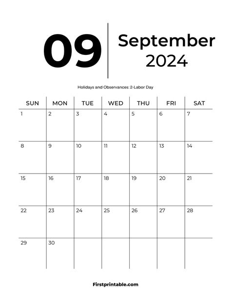 Free Printable Editable And Fillable September Calendars 2024 With