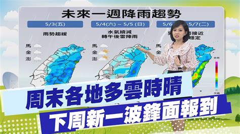 【麥玉潔報氣象】周末各地多雲時晴 下周新一波鋒面報到｜東北季風影響 各地有雨 中部以北宜花雨大 20240501 Youtube