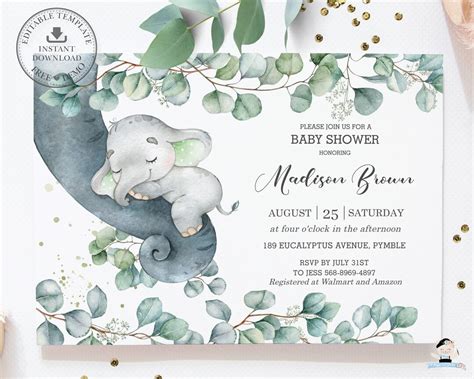 Invitaci N De Baby Shower De Elefante Plantilla Editable Invitaci N