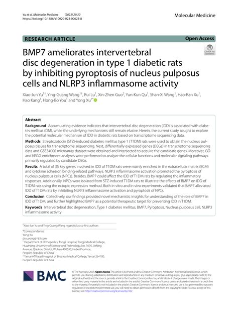 Pdf Bmp7 Ameliorates Intervertebral Disc Degeneration In Type 1