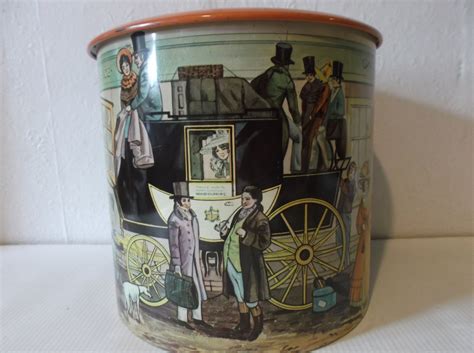 Vintage English Biscuit Tin Victorian Edwardian Scenes Round Metal Box