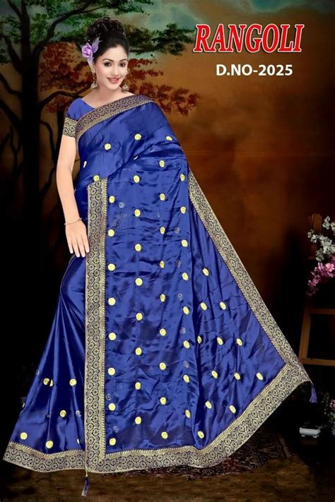 Hand Work Ladies Royal Blue Embroidered Pure Silk Saree 6 3 M With