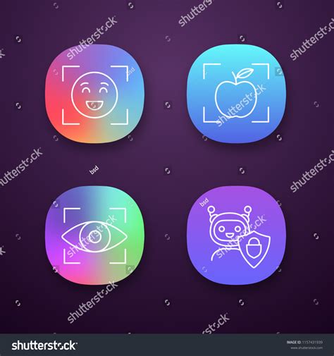 Machine Learning App Icons Set Facial Stock Vector Royalty Free