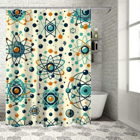 Lzatpd Shower Curtain Abstract Geometric Atomic Starbursts Retro 1950s