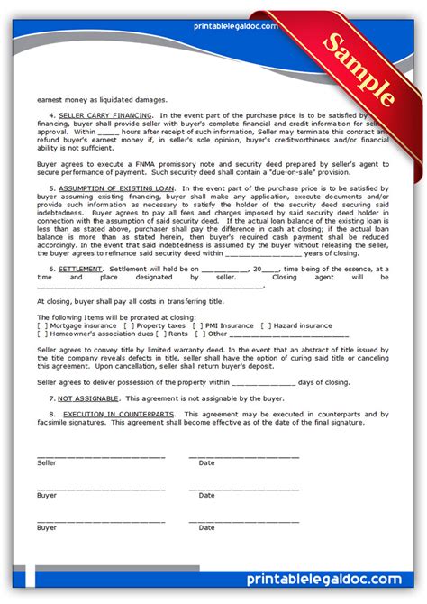 Free Printable Contract To Sell On Land Contract Form Generic