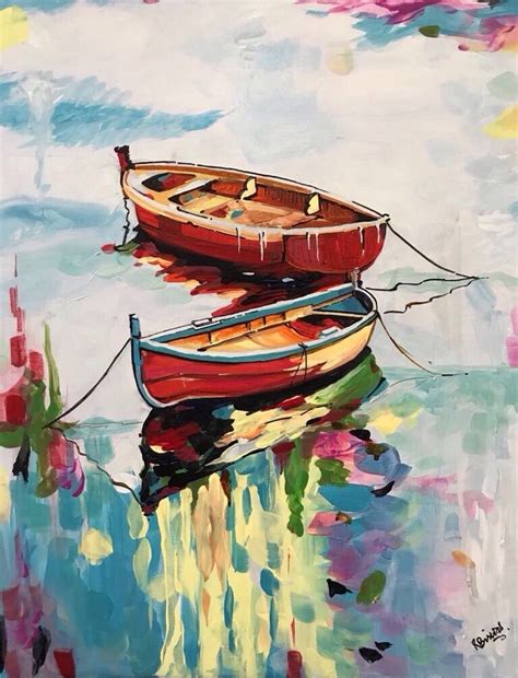 Acrylic Painting -- Boats in Water (Spring Morning) | Painting ...