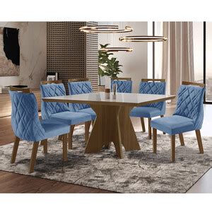 Conjunto Sala De Jantar Mesa Liz Cadeiras Madri Tampo Mdf Vidro