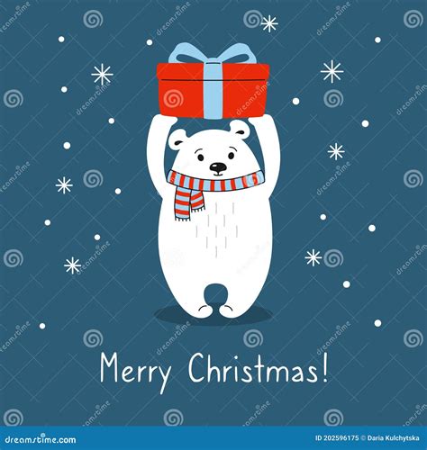 Greeting Christmas Card Polar Bear T Box Vector Stock Vector