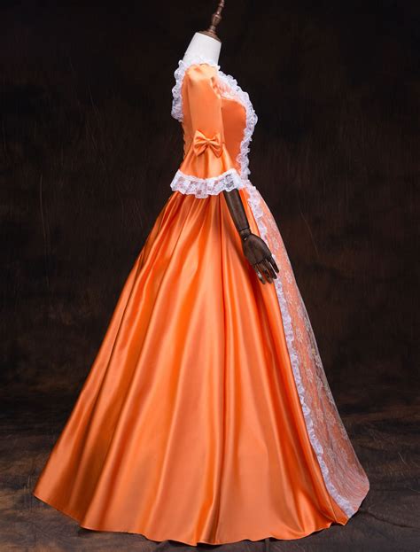 Victorian Dress Costume Womens Orange Baroque Masquerade Ball Gowns