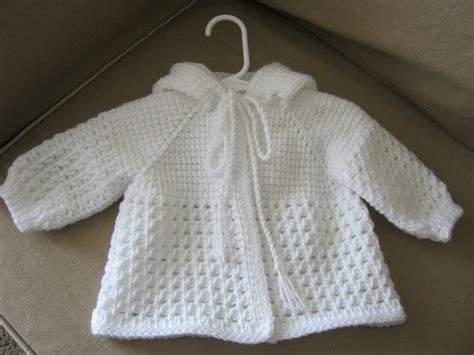 White Crochet Baby Sweater with Hood for Boy or Girl