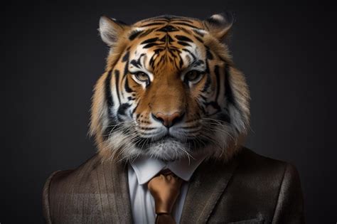 Premium Ai Image A Tiger Dressed In A Suit And Tie Generative Ai