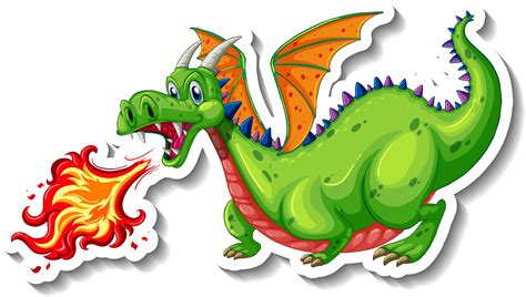 Dragon Blowing Fire Cartoon Character Sticker 3763914 Vector Art At