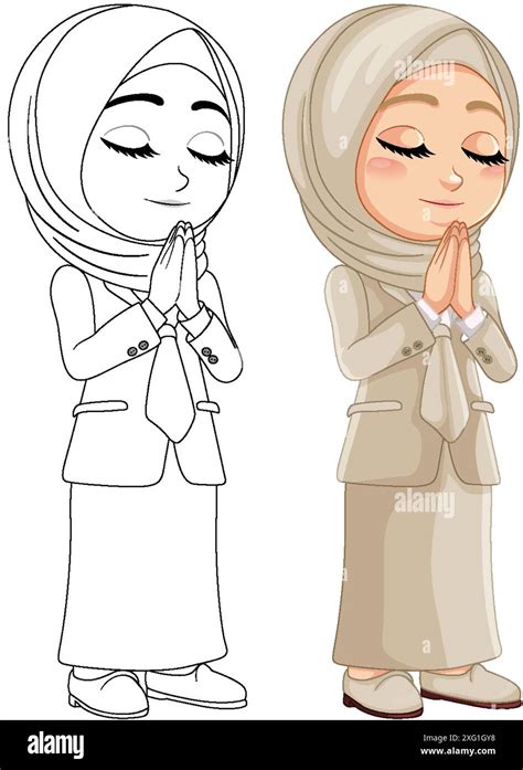 A Muslim Girl Praying With Closed Eyes Stock Vector Image And Art Alamy