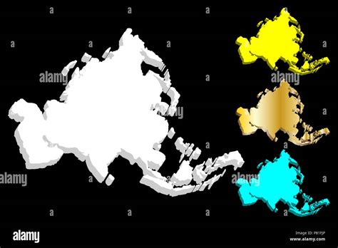 Mapa 3d De Asia Continente Blanco Dorado Azul Y Amarillo Ilustración Vectorial Imagen