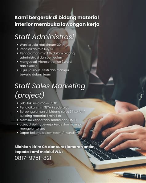 Lowongan Kerja Staff Administrasi Dan Sales Marketing Untuk Kantor