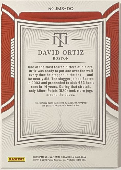 David Ortiz Autographed Panini National Treasures Baseball Boston