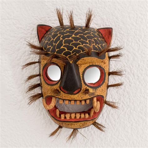 Unicef Market Hand Carved Rustic Wood Jaguar Mask From Guatemala Jaguar