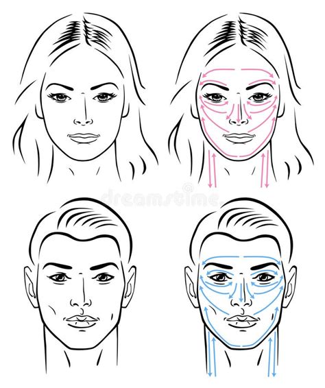 Massage Facial Massant Des Lignes Pour Lhomme Et Le Femme Illustration