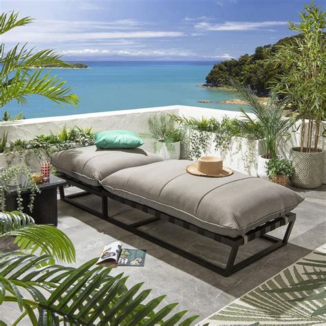 Modern Garden Cushioned Sun Lounger Premium Outdoor Patio Beige Quatropi
