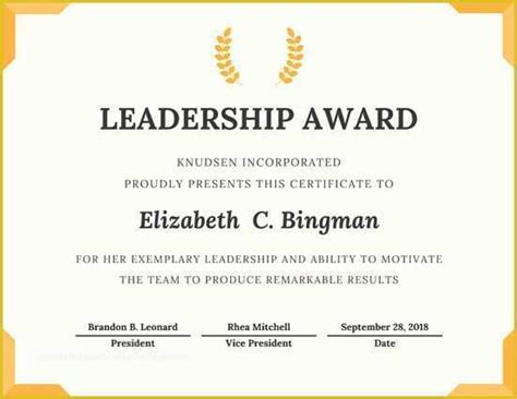 leadership certificate template     outstanding service award