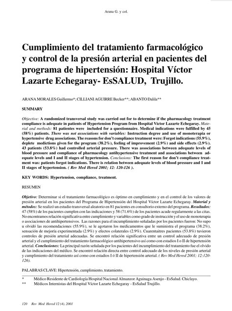 Pdf Cumplimiento Del Tratamiento Farmacológico Y Control De La