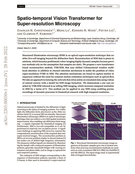 Spatio Temporal Vision Transformer For Super Resolution Microscopy Deepai