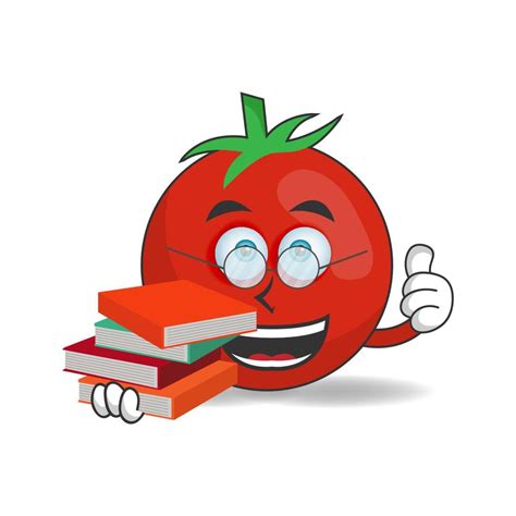 The Tomato Mascot Character Becomes A Librarian Vector Illustration