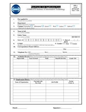 Fillable Online Pu Edu NON Faculty Job Application Form University Of