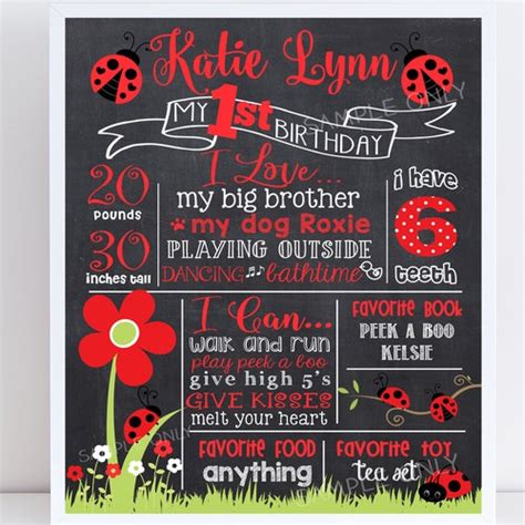 Ladybug First Birthday Chalkboard Red Lady Bug 1st Birthday Etsy