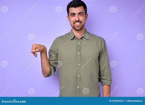 Cheerful Brunette Bearded Man Demonstrating The Letter X Stock Image
